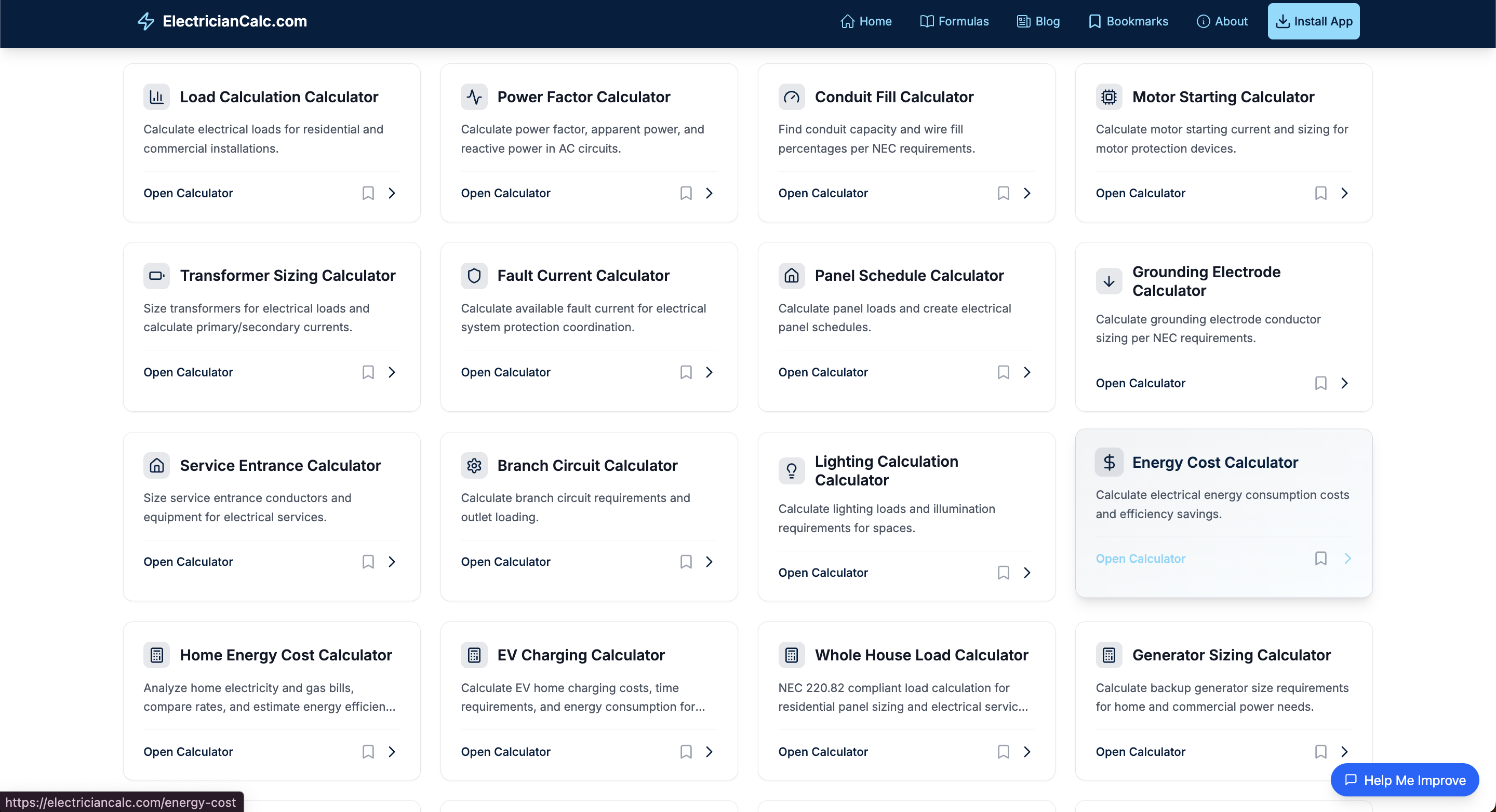 electriciancalc.com features