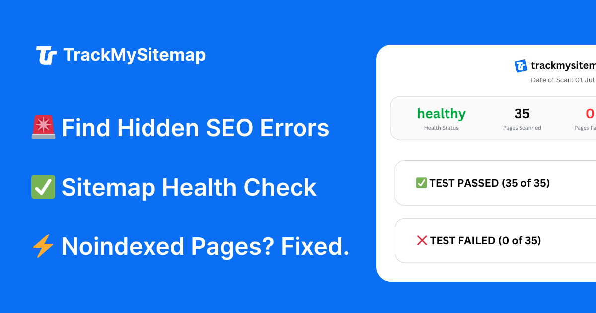 TrackMySitemap features