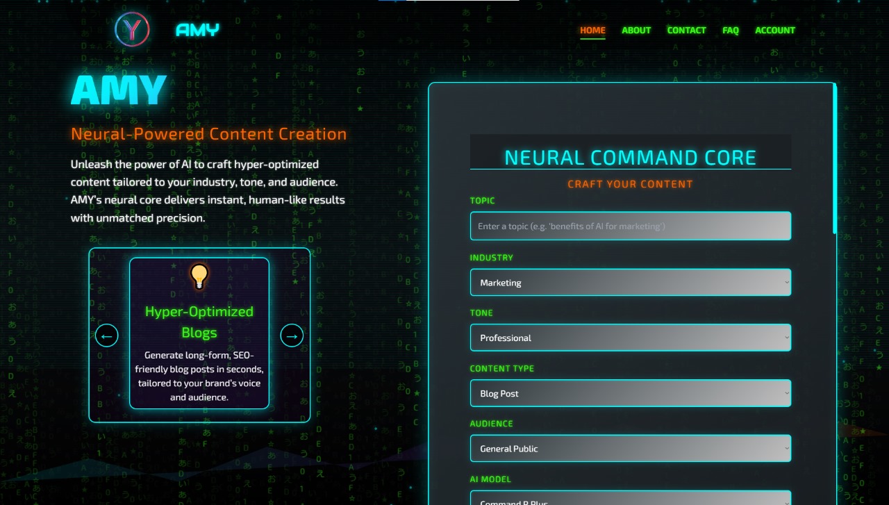Amy-Neural Content Engine features